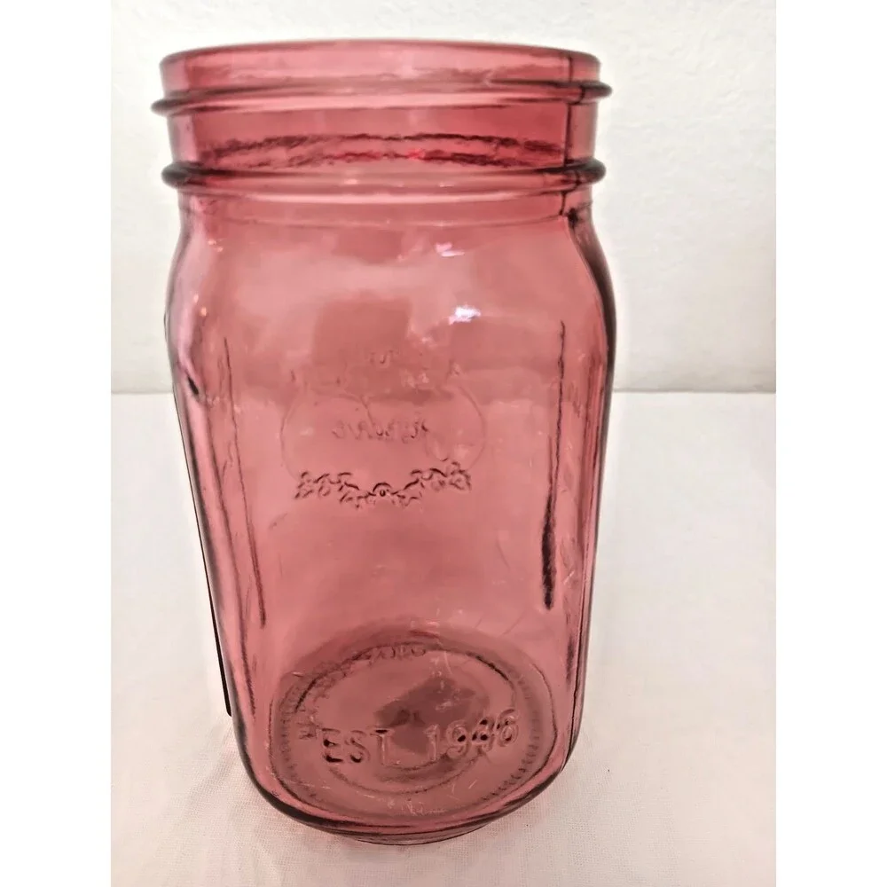 Set of 4 Pink Mason Jar Style Glass Vases Candle Holders Decorative 24 oz